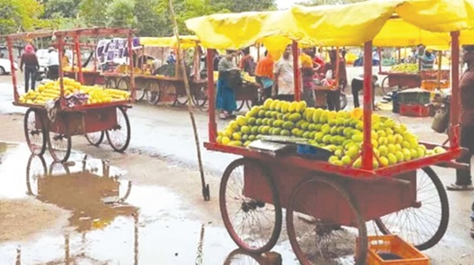 बोरिया सब्जी बाजार में प्रमुख रोड पर बेची जा रही है सब्जी